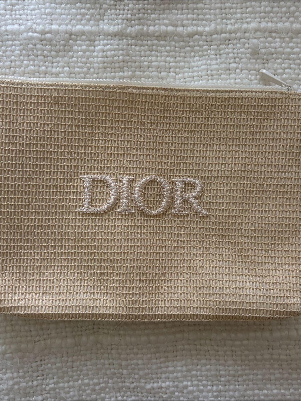 Dior Neutral Beige Embroidered Logo Pouch